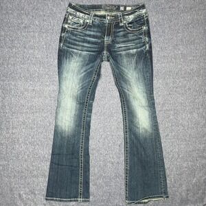 Miss Me Signature‎ Bootcut Jeans Dark Wash Embroidered Embellished Blue Denim 29
